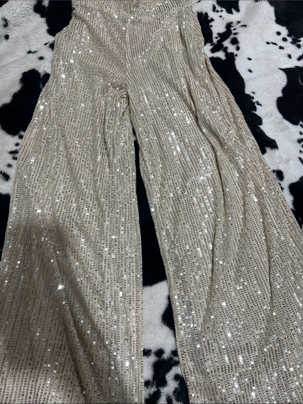 SHEIN Champagne Sequin Flare Pants